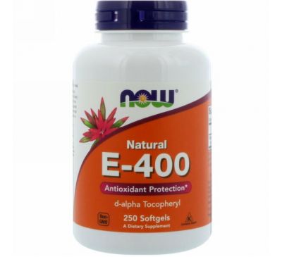 Now Foods, Natural E-400, 250 мягких таблеток