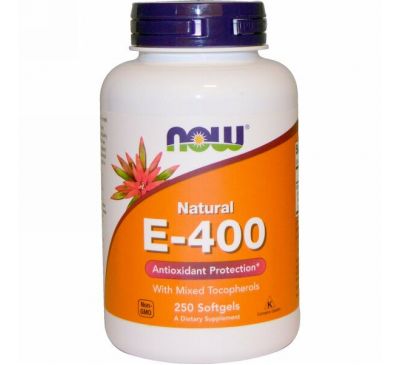 Now Foods, Натуральный витамин E-400 со смесью токоферолов, 250 мягких таблеток