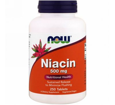 Now Foods, Ниацин, 500 мг, 250 таблеток