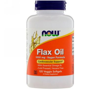 Now Foods, Organic Flax Oil, 1000mg - Vegan Formula, 120 Veggie Softgels