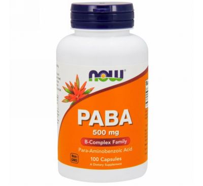 Now Foods, PABA, 500 мг, 100 капсул