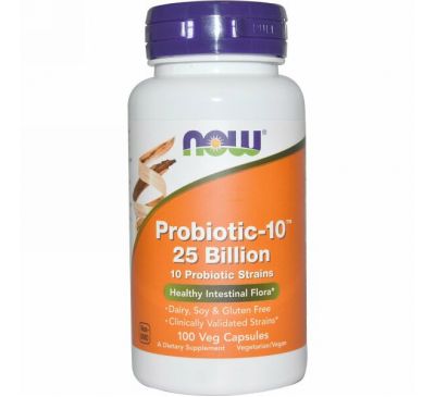 Now Foods, Probiotic-10 25 млн, 100 вегетарианских капсул