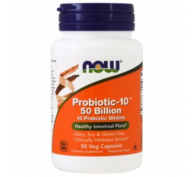 Now Foods, Пробиотик-10 50 миллиардов, 50 капсул на растительной основе