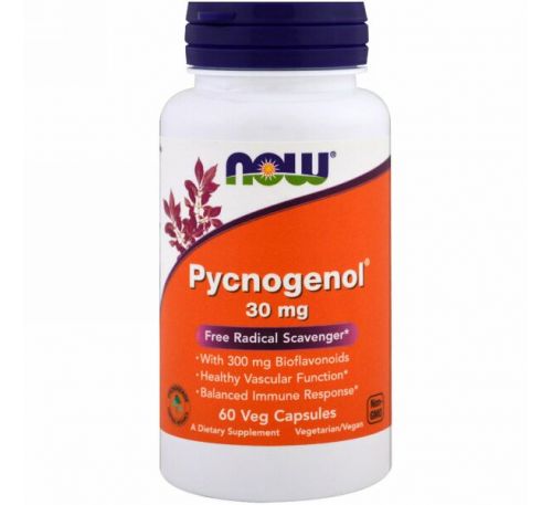 Now Foods, Pycnogenol, 30 мг, 60 капсул в растительной оболочке