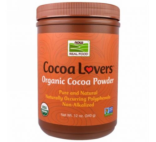 Now Foods, Real Food, Cocoa Lovers, органический какао-порошок, 340 г