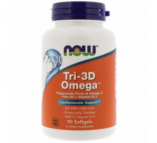 Now Foods, Рыбий жир Омега Tri-3D + витамин D-3, 90 капсул