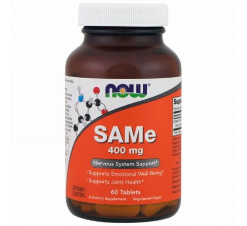 Now Foods, SAMe, 400 мг, 60 таблеток