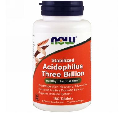 Now Foods, Стабилизированный ацидофилус, 3 млрд единиц, 180 таблеток