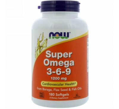 Now Foods, Super Omega 3-6-9, 1200 мг, 180 мягких таблеток