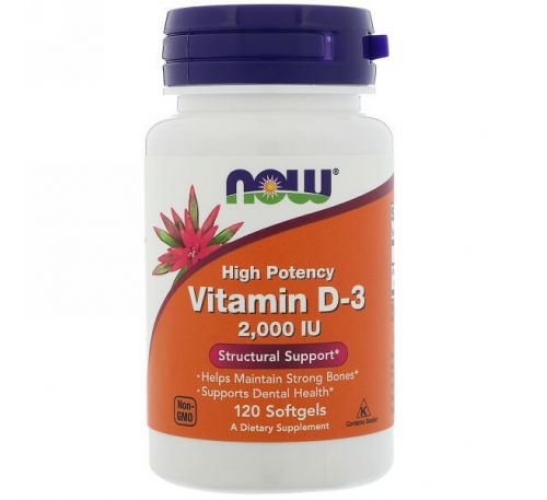 Now Foods, Высокоактивный витамин D-3, 2000 МЕ, 120 мягких таблеток