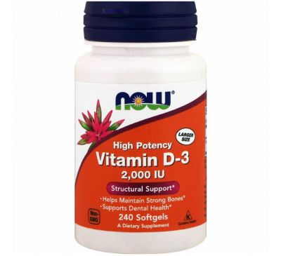 Now Foods, Витамин D-3, 2000 МЕ, 240 мягких таблеток
