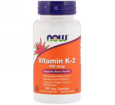 Now Foods, Витамин K-2, 100 мкг, 100 растительных капсул