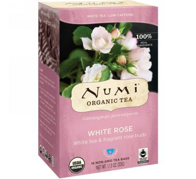 Numi Tea, Органический чай, белый чай, белая роза, 16 чайных пакетиков, 1,13 унц. (32 г)