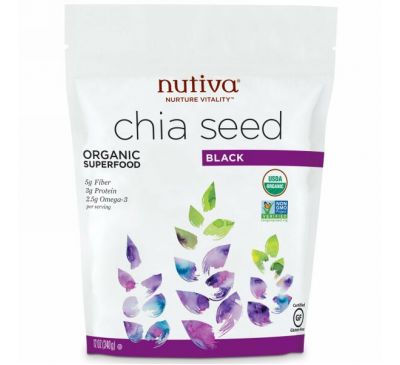 Nutiva, Органические семена чиа, черные, 12 унций (340 г)