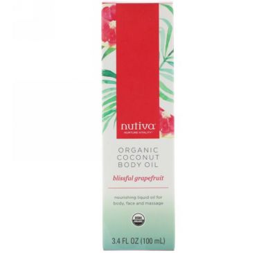 Nutiva, Органическое кокосовое масло для тела, Благословенный грейпфрут, 3,4 ж. унц.(100 мл)