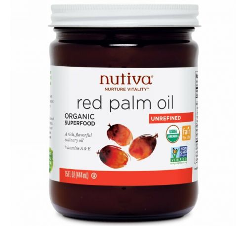 Nutiva, Органическое красное пальмовое масло, нерафинированное, 15 жидких унций (444 мл)