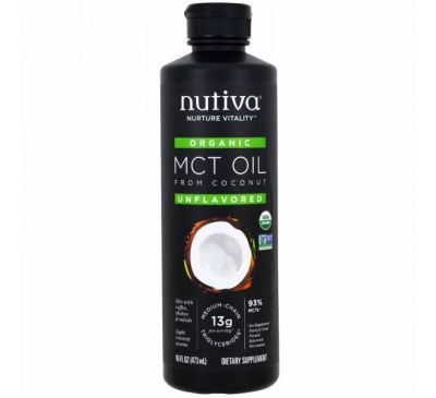 Nutiva, Органическое триглицеридное масло с цепочками средней длины из кокоса, без вкуса, 16 жидких унций (473 мл)