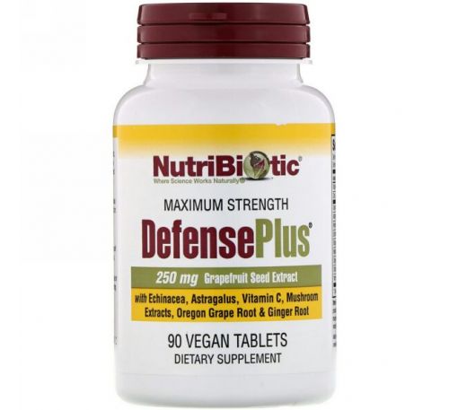 NutriBiotic, DefensePlus, 250 мг экстракта семян грейпфрута, 90 веганских таблеток
