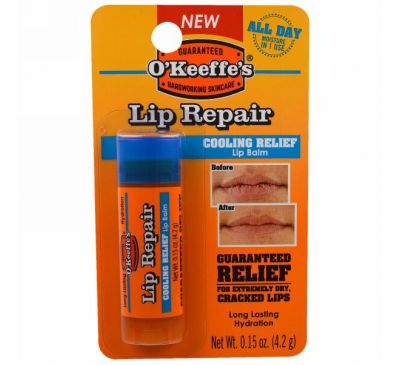 O'Keeffe's, "Восстановление губ", восстанавливающий бальзам для губ с охлаждающим эффектом, без ароматизаторов, 0,15 унции (4,2 г)