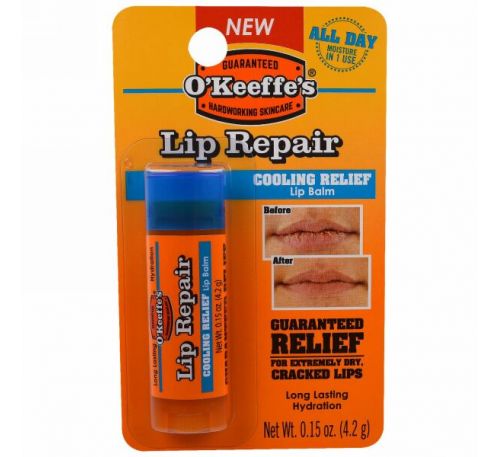 O'Keeffe's, "Восстановление губ", восстанавливающий бальзам для губ с охлаждающим эффектом, без ароматизаторов, 0,15 унции (4,2 г)