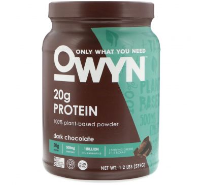 OWYN, Protein 100% Plant-Based Powder, Dark Chocolate, 1.2 lb (539 g)