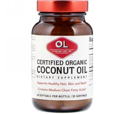 Olympian Labs Inc., Certified Organic Coconut Oil, Organic, 60 Softgels