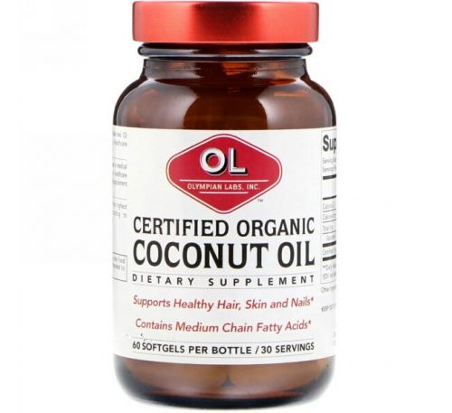 Olympian Labs Inc., Certified Organic Coconut Oil, Organic, 60 Softgels