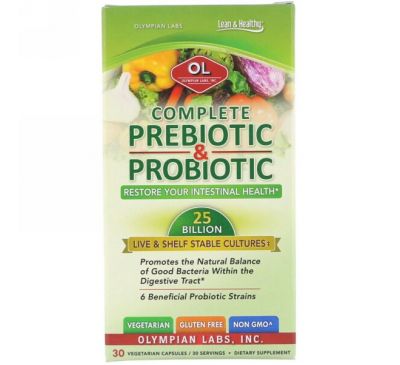 Olympian Labs Inc., Комплексный пребиотик и пробиотик, 30 вегетарианских капсул