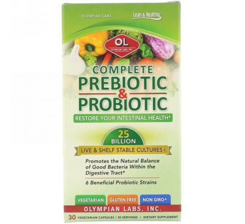 Olympian Labs Inc., Комплексный пребиотик и пробиотик, 30 вегетарианских капсул
