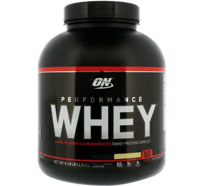 Optimum Nutrition, Performance Whey, со вкусом ванильного шейка, 4,19 фунтов (1,9 кг)