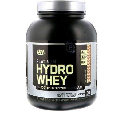 Optimum Nutrition, Platinum Hydrowhey, сывороточный протеин, "Красный бархатный пирог", 3.5 фунта (1.59кг)