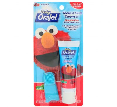 Orajel, Elmo Очищающее средство для зубов и десен, Фруктовое удовольствие, 3-24 месяца, 1 унц.(28,3 г)
