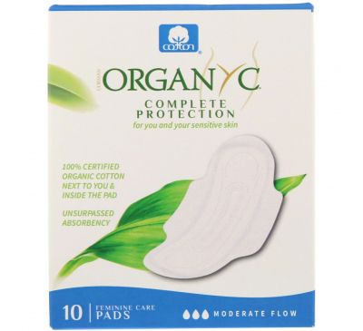 Organyc, Organic Cotton Pads, Moderate Flow, 10 Pads
