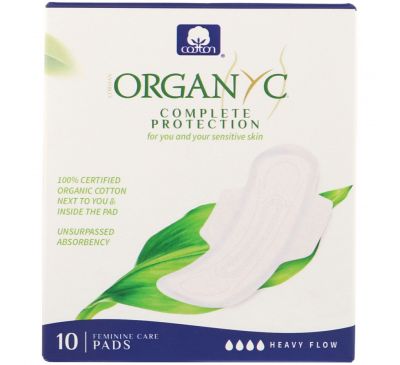 Organyc, Органические хлопковые прокладки, для сильных ночных выделений, 10 прокладок