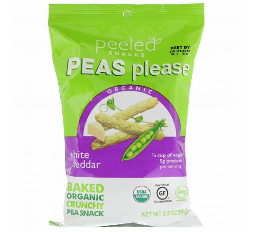 Peeled Snacks, Organic, Peas Please, White Cheddar, 3.3 oz (94 g)