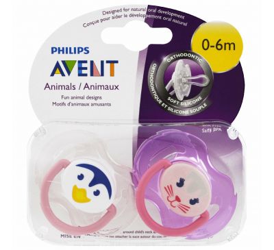 Philips Avent, Soft & Silicone Orthodontic Pacifier, 0-6 Months, 2 Pack
