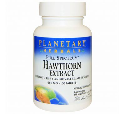 Planetary Herbals, Экстракт боярышника полного спектра, 550 мг, 60 таблеток