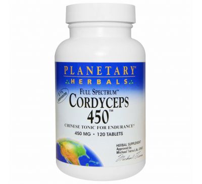 Planetary Herbals, Кордицепс 450, полный спектр, 450 мг, 120 таблеток