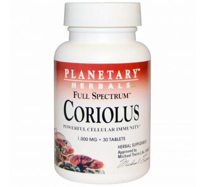 Planetary Herbals, Кориолус полного спектра, 1000 мг, 30 таблеток