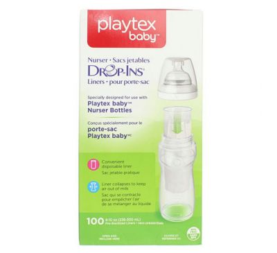 Playtex Baby, Вкладыши в бутылочки для кормления, 100 вкладышей по 8-10 унц. (236-300 мл)