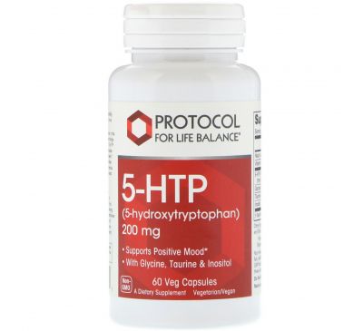Protocol for Life Balance, 5-гидрокситриптофан (5-HTP), 200 мг, 60 вегетарианских капсул