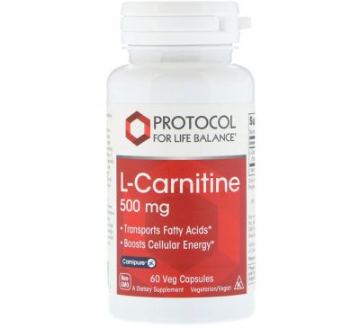 Protocol for Life Balance, L-карнитин, 500 мг, 60 растительных капсул