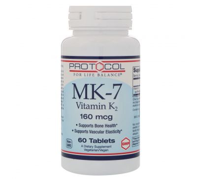Protocol for Life Balance, MK-7 Vitamin K2, 160 mcg, 60 Tablets