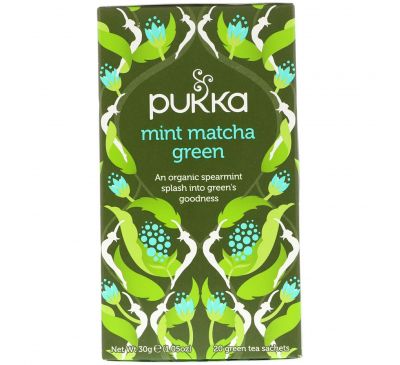 Pukka Herbs, Мятный зеленый чай маття, 20 пакетиков зеленого чая, 1,05 унц. (30 г)