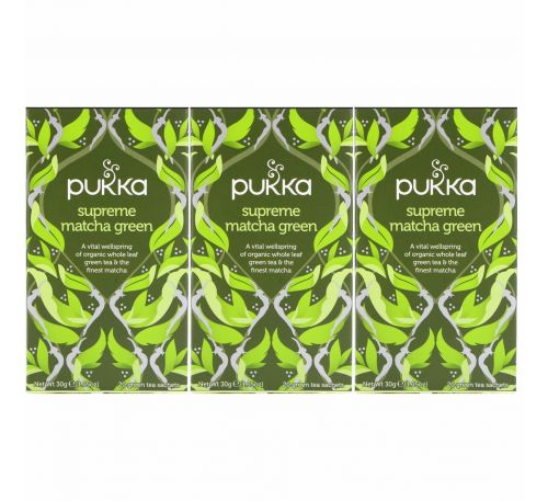 Pukka Herbs, Высококачественный чай маття, 3 пакета, по 20 пакетиков-саше с травяным чаем
