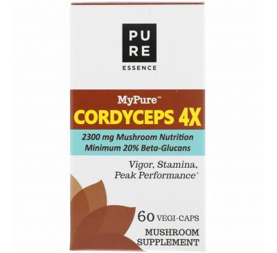 Pure Essence, MyPure, кордицепс 4X, 60 капсул в растительной оболочке