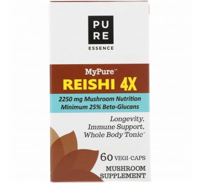 Pure Essence, MyPure, рейши 4X, 60 капсул в растительной оболочке