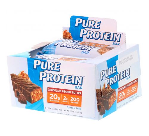 Pure Protein, Батончик, шоколадное арахисовое масло, 6 батончиков, 50 г (1,76 унций) каждый