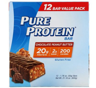Pure Protein, Pure Protein Bar, Chocolate Peanut Butter, 12 bars, 1.76 oz (50 g) Each