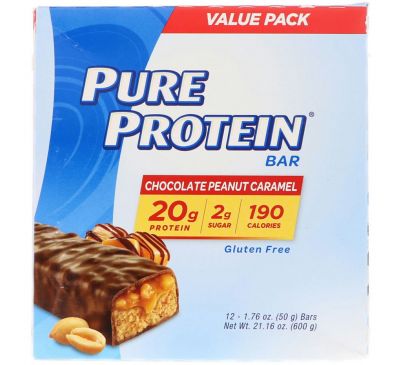 Pure Protein, Pure Protein Bar, Chocolate Peanut Caramel, 12 Bars, 1.76 oz (50 g)